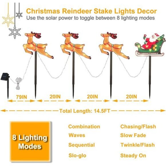 4-Piece Reindeer Set Christmas Pathway Lights, Solar Powered LED - Picture 3 of 6